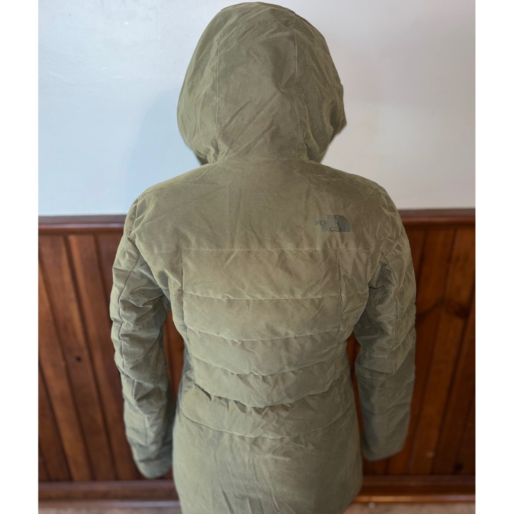The North Face Womens Heavenly Down Jacket Burnt Olive Green Hooded Warm Small - Picture 7 of 16